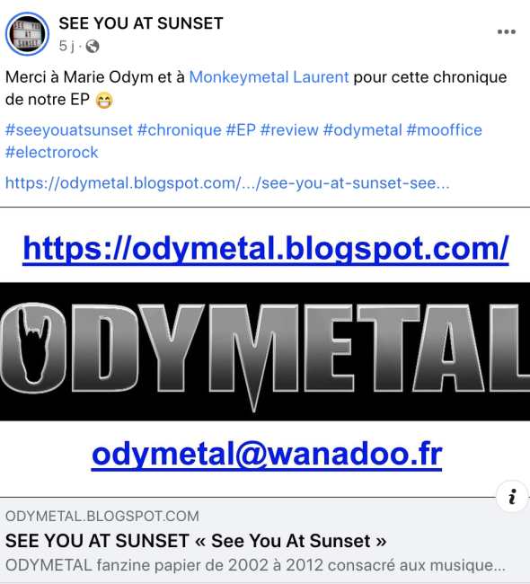Chronique EP SEE YOU AT SUNSET - Odymetal Fanzine